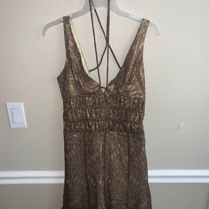 BCBG Maxazria Dress Gold Sz 8 Fully Lined Rhinestone Collar Party Evening Out.